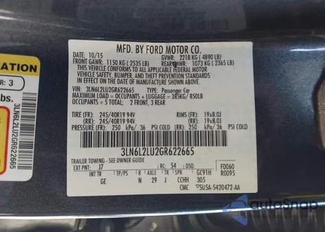 2016 Lincoln Mkz Hybrid из США, поврежденный, VIN 3LN6L2LU2GR622665